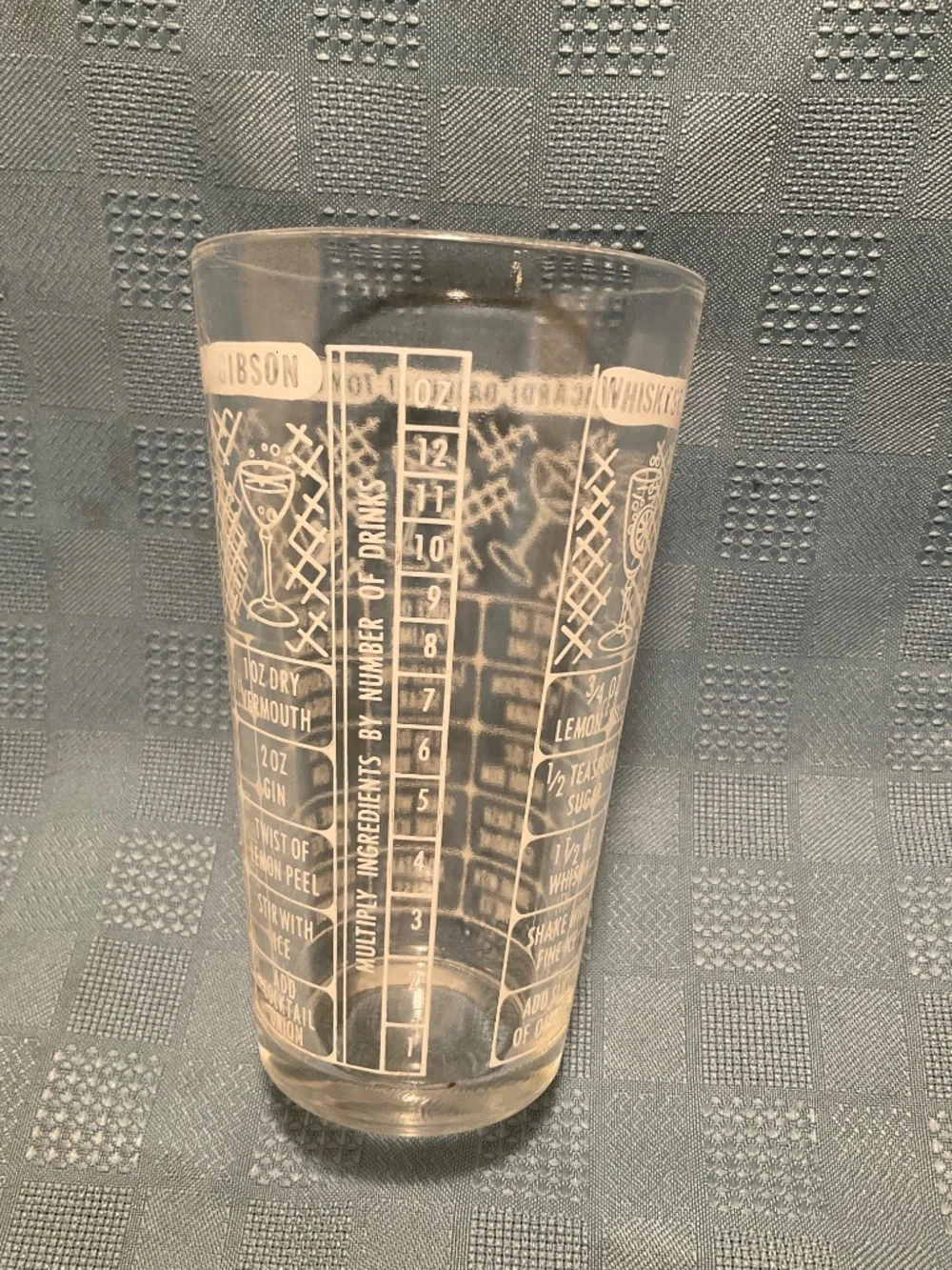 Vintage Bar Drinking Glass with recipes